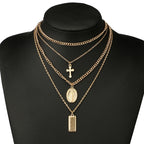 Rosa - Collar Multicapa Cruz y Virgen María