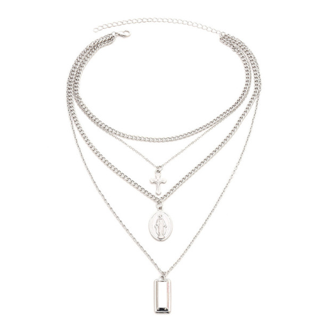Rosa - Collar Multicapa Cruz y Virgen María