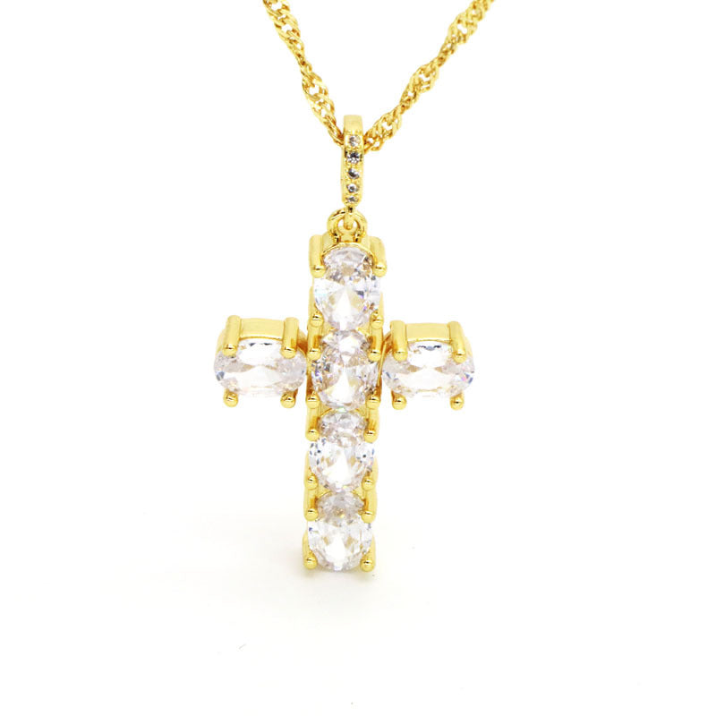Lourdes - Colgante Cruz y Virgen María Dorado